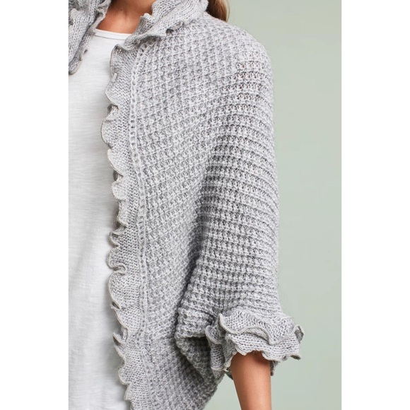 Anthropologie Moth Rocia Sweater Cardigan Small gray ruffles wool - Picture 3 of 13